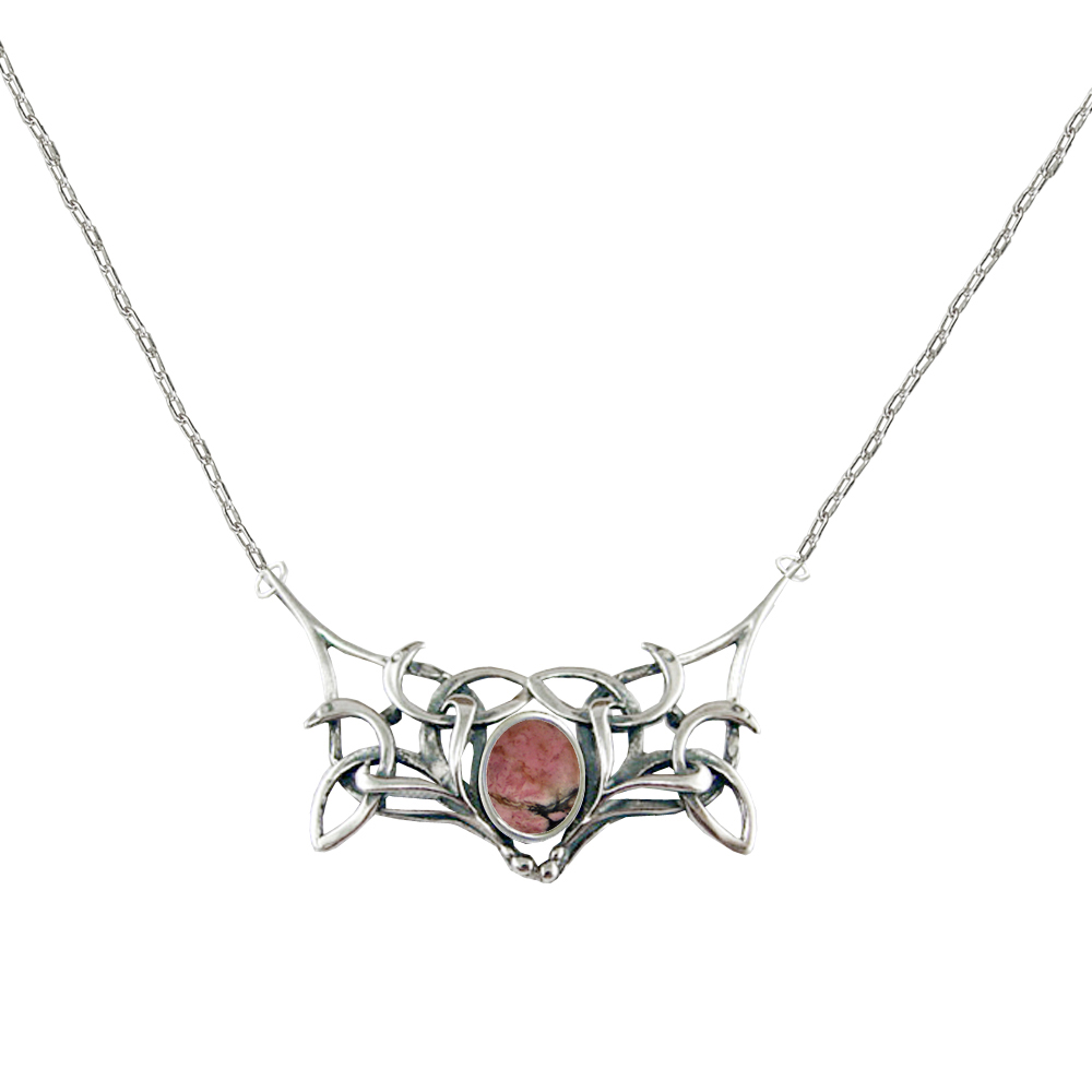 Sterling Silver Celtic Necklace Design from "The Book Of Kells" With Rhodonite